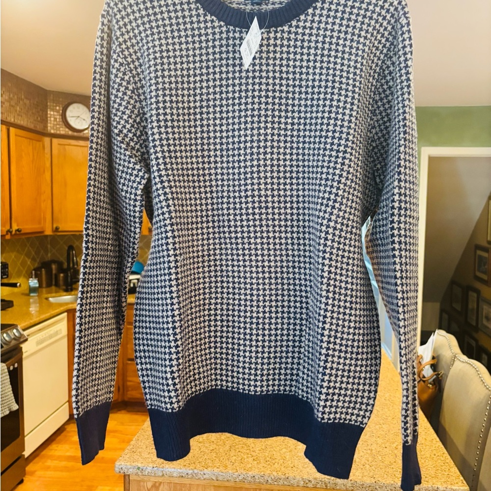 J. Crew Men's Blue Houndstooth Crewneck Sweater